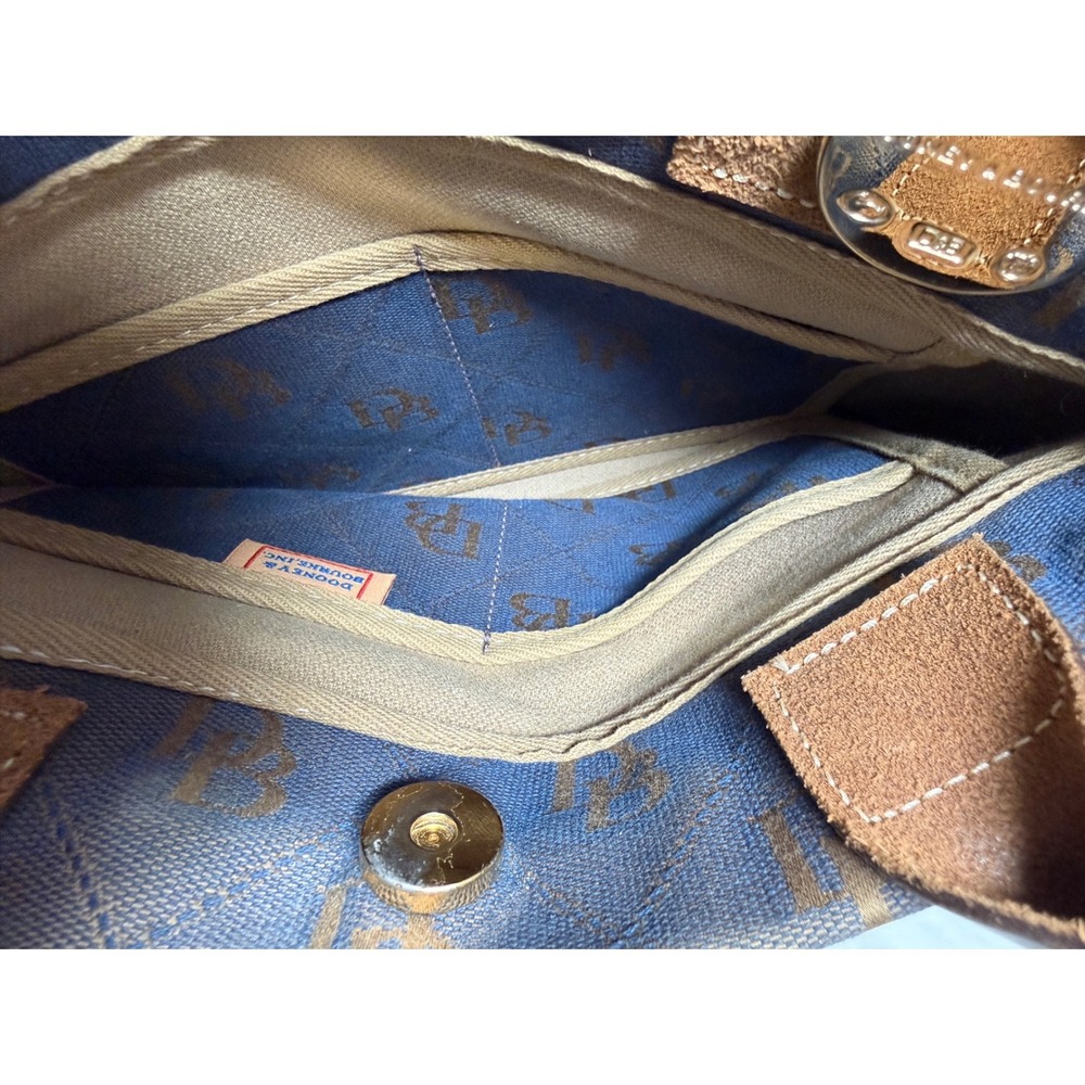 Dooney & Bourke Signature Monogram Canvas Tote Bag Blue Brown Leather Trim - Picture 7 of 9